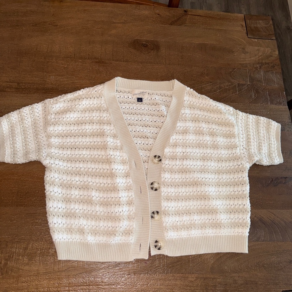 Universal Thread Cream Openwork Knit Top